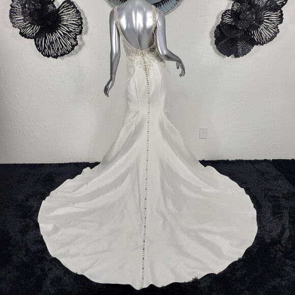 NWOT~$2600~JUSTIN ALEXANDER~SZ 6~IVORY EMBELLISHED MERMAID WEDDING DRESS GOWN - Picture 11 of 16